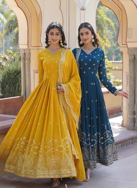 KA 1084 Sequence Embroidery Faux Georgette Gown With Dupatta Wholesale Market In Surat
