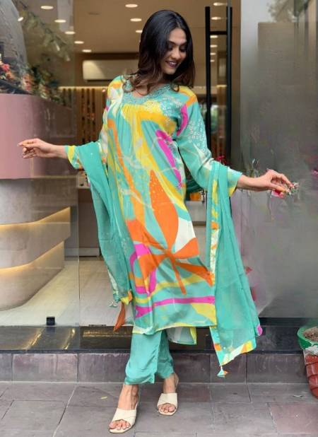 Kalaai Designer Viscose Silk Printed Kurti With Bottom Dupatta Suppliers In India