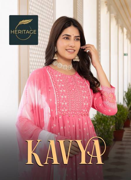 Kavya By Heritage Rayon Printed Embroidery Kurti With Bottom Dupatta Wholesale Market In Surat