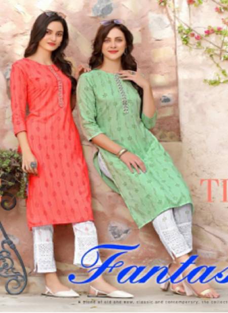Kc Fantastic 7 Latest Fancy Casual Wear Rayon printed top with heavy neck work Kurti With Bottom Collection

