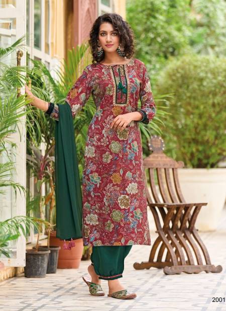 Khwaab By Wooglee Embroidery Kurti With Bottom Dupatta
