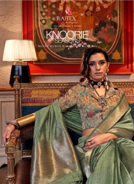 Knoorie Seasons By Rajtex Moss Chiffon Handwoven Saree Wholesale Online