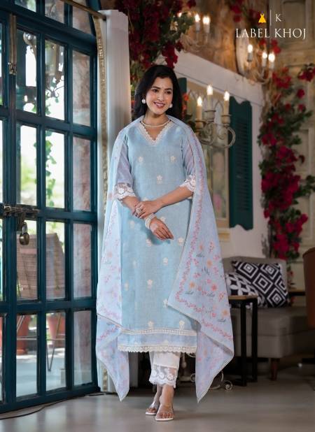 Label Khoj 9742 A  And 9742 B Linen Printed Embroidery Readymade Suits Wholesalers In Delhi