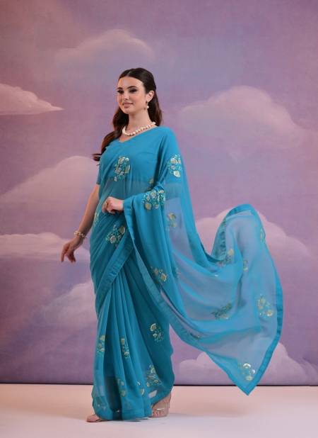 Lalita By Fashion Berry HV045 Georgette Flower Embroidery Saree Wholesale Online