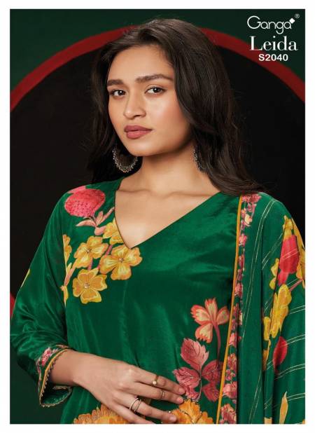 Leida 2040 By Ganga Silk Crape Printed Dress Material Wholesale Market In Surat