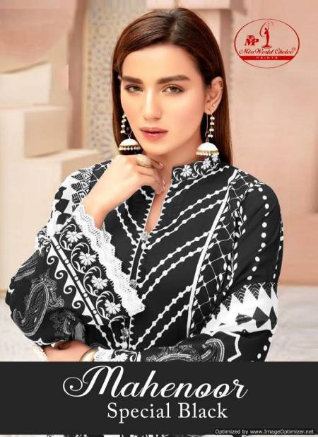 Mahenoor Black And White By Miss World Printed Heavy Cotton Dress Material Wholesalers In Delhi