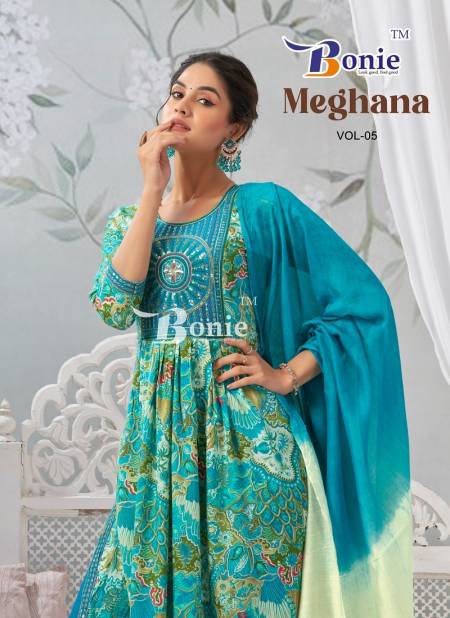 Meghana 5 By Bonie Rayon Designer Kurti With Bottom Dupatta Wholesale Price In Surat
