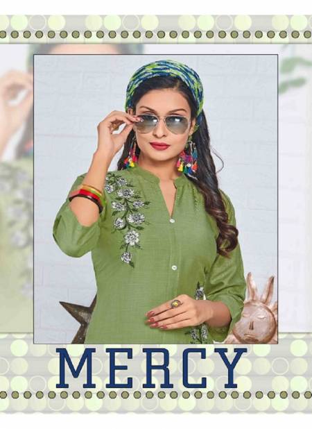 Mercy 2 Latest Designer Fancy Ethnic Wear Embroidery Work Rayon Slub Kurtis Collection

