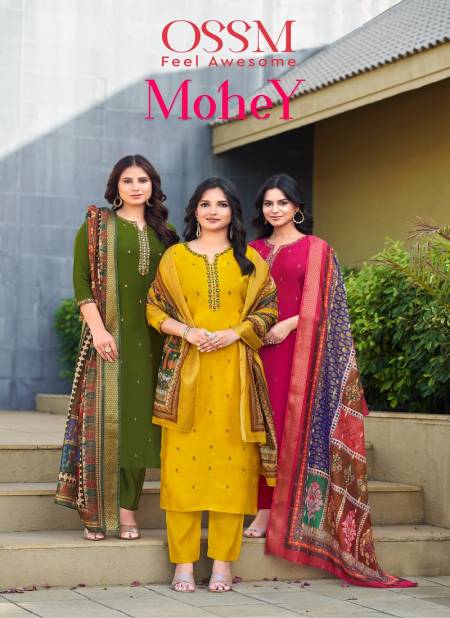 Mohey By Ossm Roman Silk Embroidery Kurti With Bottom Dupatta Wholesale Shop In Surat