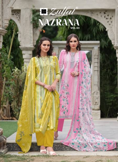 Nazrana Vol 3 By Zulfat Designer Printed Pure Cotton Dress Material Wholesale Online
