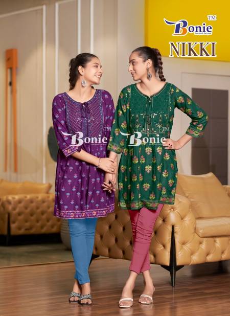 Nikki By Bonie Rayon Printed Short Kurtis Wholesale Price In Surat