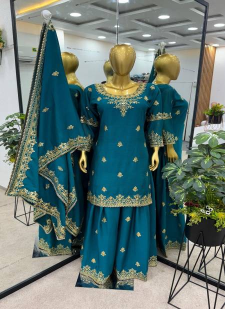 Nsr 809 Pure Heavy Chinnon Silk Embroidery Sharara Readymade Suits Wholesale In India