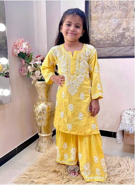 OC 140 Rayon Cotton Embroidery Kids Sharara Suits Girls Wear Wholesale Online