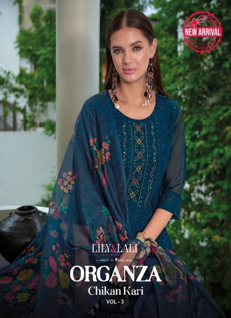 Organza Chikan Kari Vol 3 By Lily And Lali Designer Kurti With Bottom Dupatta Wholesale Price In Surat
