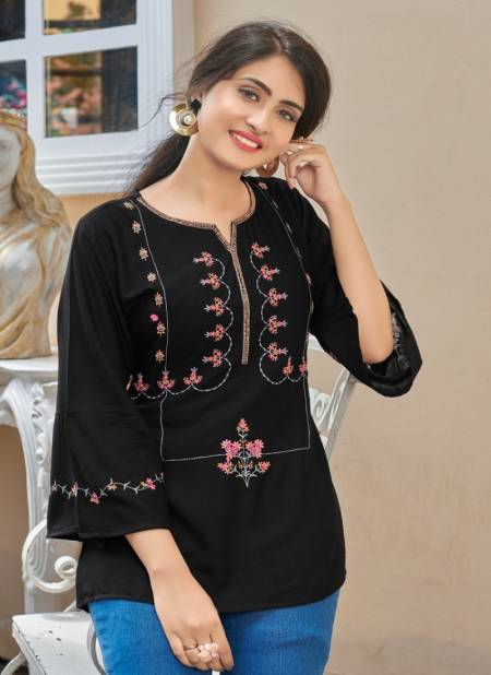 Pink Mirror Fabulous Designer Rayon With Embroidery Work Ethnic Wear Short Top Collection
