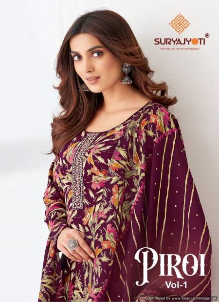 Piroi Vol 1 By Suryajyoti Rayon Printed Dress Material Wholesale Market In Surat