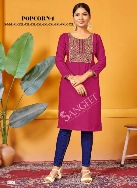 Popcorn 1001 Series By Sangeet Rayon Embroidery Kurti Wholesale Shop In Surat
