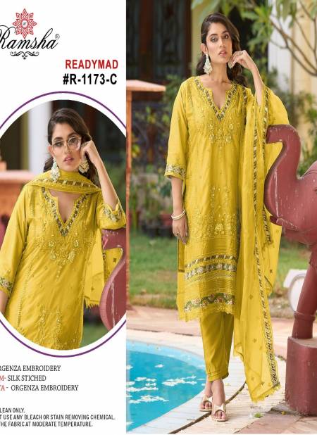 R 1173 Nx By Ramsha Orgenza Embroidery Pakistani Wholesale Readymade Suits Manufacturers