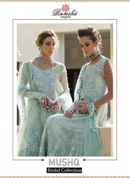 Ramsha Mushq Latest Heavy Wedding Wear Heavy Net With Full Embroidery And Diamond Work Pakistani Salwar Suits Collection
