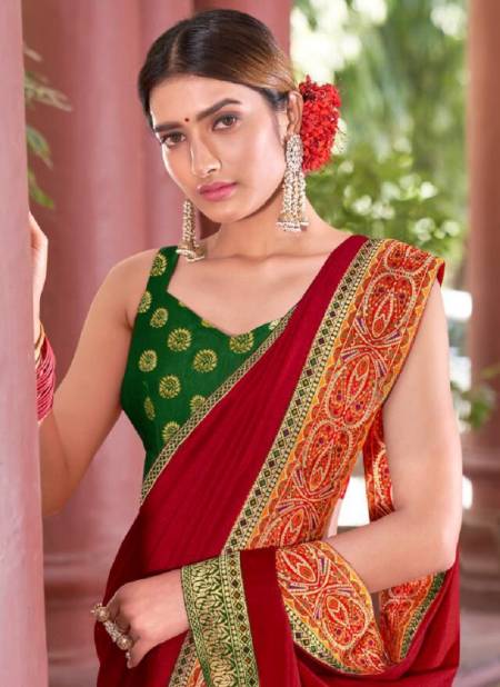 RIGHT WOMEN DESIGNER Latest Fancy wedding Wear Heavy Vichitra With jacquard Lace Saree Collection 