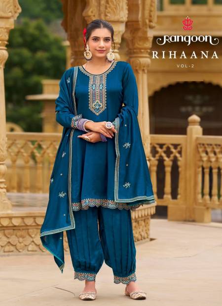 Rihaana Vol 2 By Rangoon Silk Fancy Work Designer Kurti With Bottom Dupatta Wholesale Shop In Surat