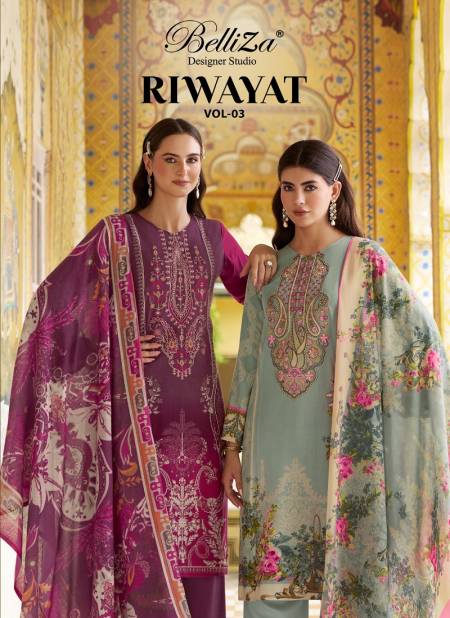 Riwayat Vol 3 By Belliza Viscose Rayon Printed Dress Material Wholesale Shop In Surat
