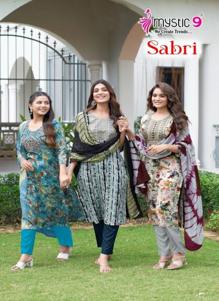 Sabri Vol 2 By Mystic 9 Rayon Printed Embroidery Kurti With Bottom Dupatta Wholesale Price In Surat