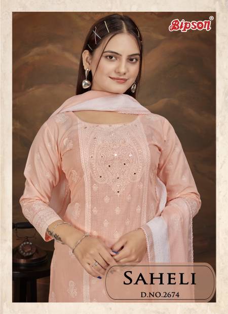 Saheli 2674 By Bipson Printed Mirror Work Cotton Dress Material Wholesale Online
