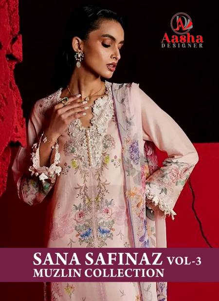 Sana Safinaz Vol 3 By Aasha Embroidery Cotton Pakistani Salwar Suits Wholesale Shop In Surat
