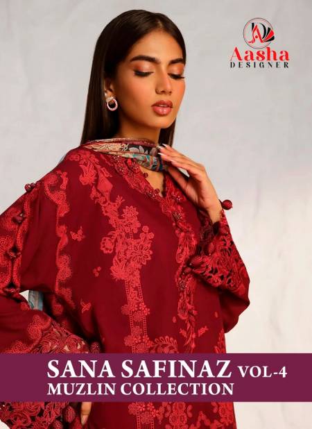 Sana Safinaz Vol 4 By Aasha Embroidery Cotton Pakistani Salwar Suits Wholesale Shop In Surat
