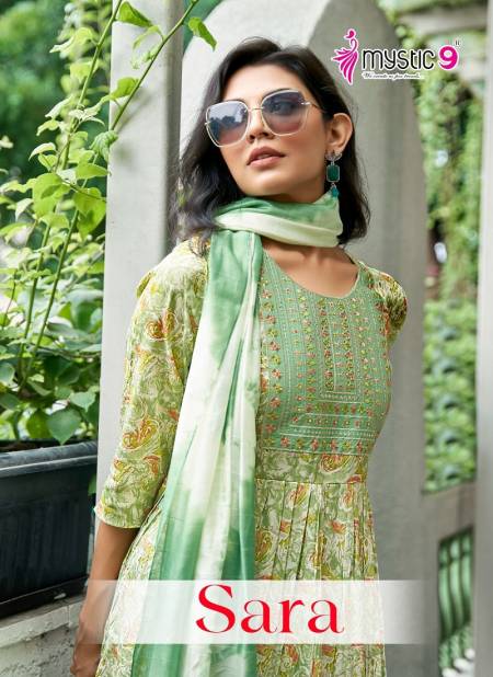 Sara Vol 11 By Mystic 9 Rayon Capsule Foil Printed Kurti With Bottom Dupatta Wholesale Online