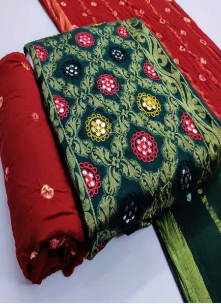 Sc Zecord Heavy Satin New Fancy Wear Designer Cotton Bandhej Dress Material Collection