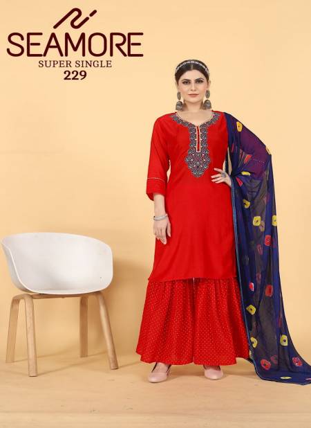 Seamore 229 Muslin Embroidery Kurti With Bottom Dupatta Wholesale Shop In Surat