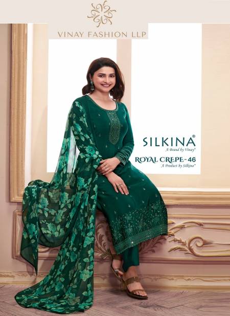 Silkina Royal Crepe 46 By Vinay Embroidery Designer Salwar Kameez Wholesale In Delhi
