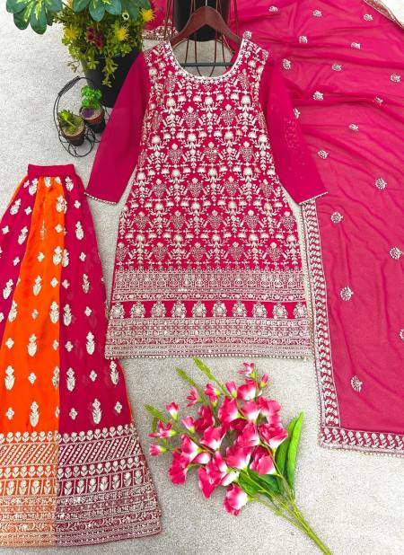 SR 1609 Embroidery Faux Georgette Party Wear Readymade Top Gharara With Dupatta Wholesale Online