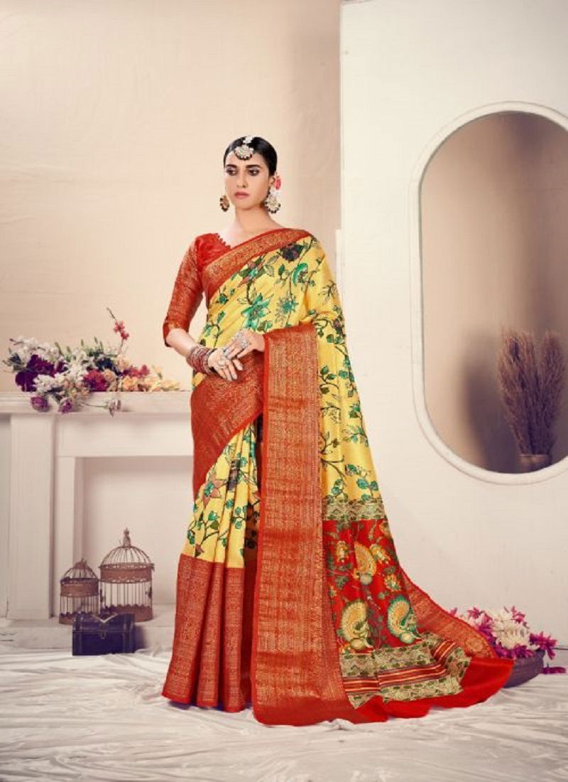 Sr Melisha Silk Fancy New Exclusive Wear Jeqard With Kalamkari Print Saree Collection 