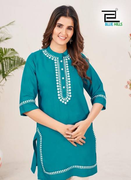 Swiss By Blue Hills Rayon Embroidery Short Kurtis Wholesale Clothing Suppliers In India
