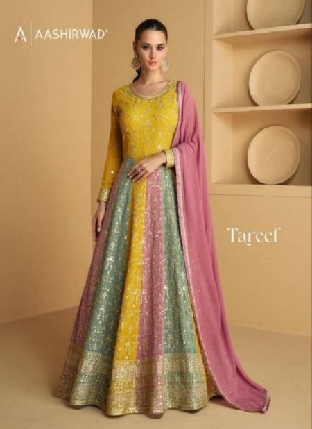 Tareef 9971 By Aashirwad Pure Georgette Wholesale Gown With Dupatta Suppliers In Mumbai
