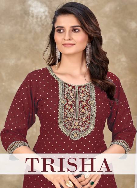 Trisha By Mukesh Rayon Embroidery Fancy Kurtis Wholesale Price In Surat
