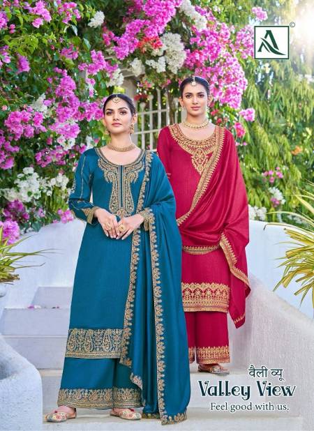 Valley View By Alok Embroidery Pure Vichitra Silk Designer Salwar Suits Wholesale Market In Surat
