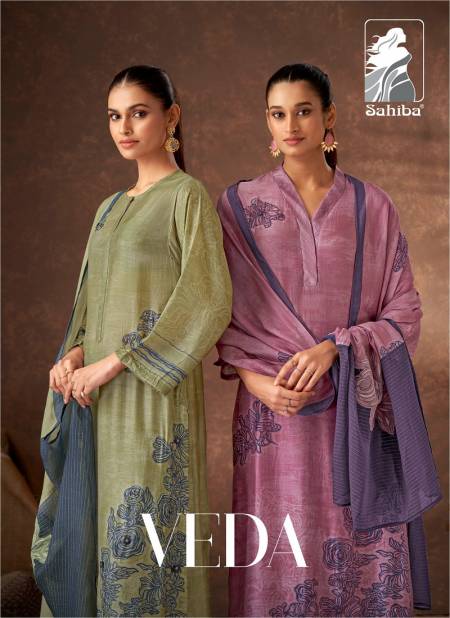 Veda By Sahiba Muslin Silk Handwork Digital Printed Dress Material Wholesale Price In Surat
