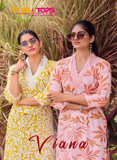 Viana By Tips And Tops Rayon Printed Kurtis Wholesale Price In Surat