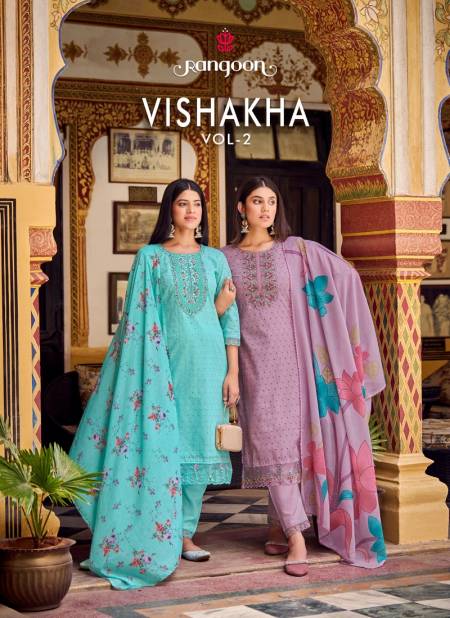 Vishakha Vol 2 By Rangoon Embroidery Work Pure Cotton Sifli Readymade Suits Exporters In India