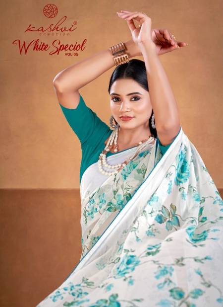 White Special By Kashvi Dull Moss Printed Sarees Wholesale Shop In Surat