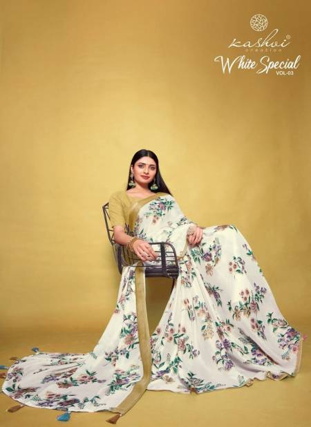White Special Vol 03 By Kashvi Dull Moss Printed Sarees Wholesale Price In Surat
