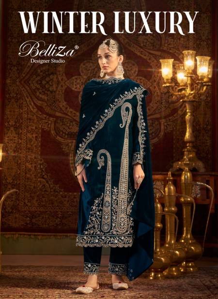 Winter Luxury By Belliza Embroidery Work Velvet Dress Material Suppliers In India
