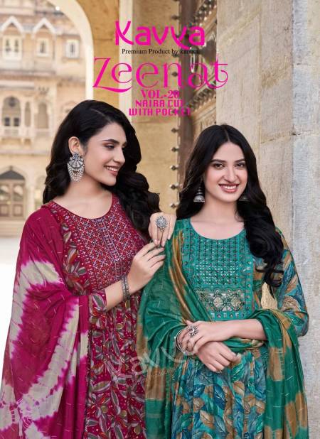 Zeenat Vol 20 By Kavya Foil Printed Naira Cut Kurti With Bottom Dupatta Wholesale Market In Surat
