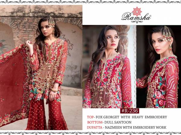 Ramsha Latest Pakistani Butterfly Net/Georgette Hevy Embroidery Work Designer wedding Wear Salwar Suit Collection 