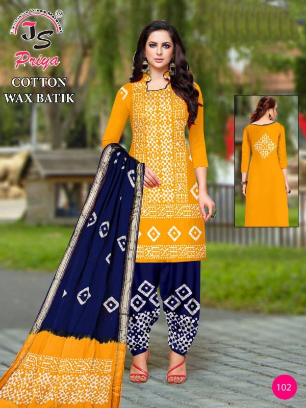 Js Priya Cotton Wax Batik Casual Wear Cotton Printed Dress Material Collection

