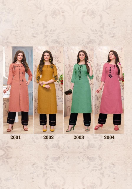 Seven Threads B. Dots Latest Collection Of Heavy Embroidered Rayon Kurtis With Bottom 